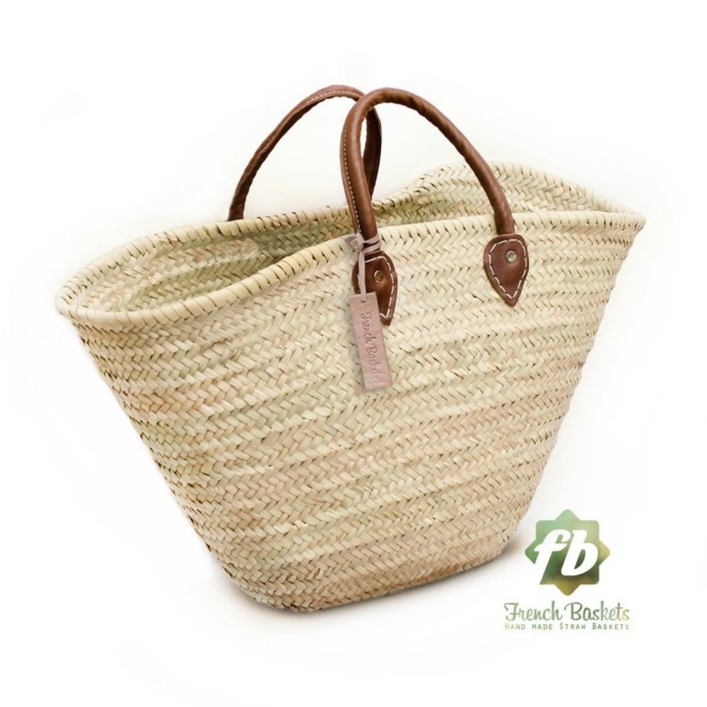 Straw bag French market basket, Beach Handmade Moroccan Basket - leather handle